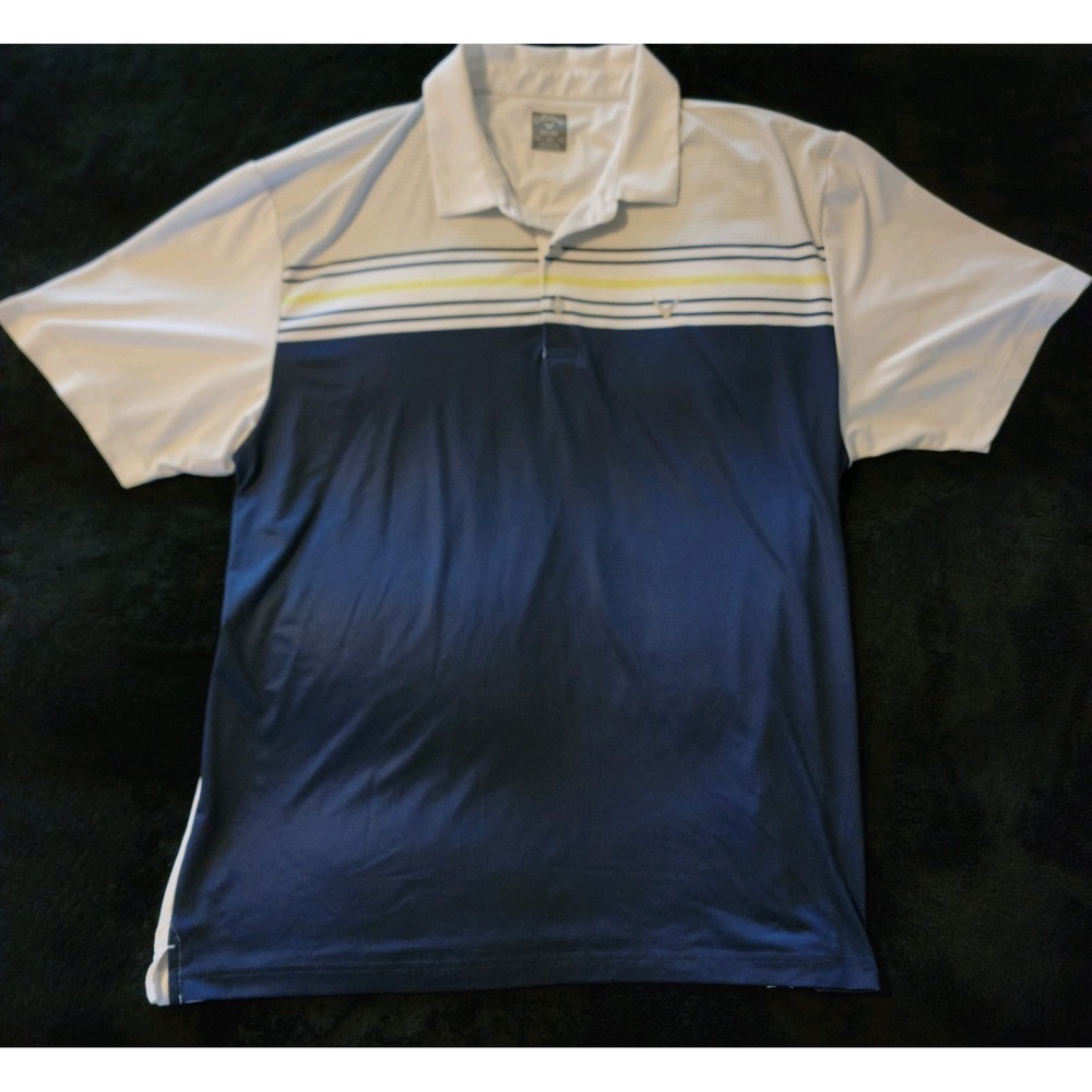 Callaway Men's Blue White and Yellow Opti-Dri Golf Polo Shirt‎  XXL